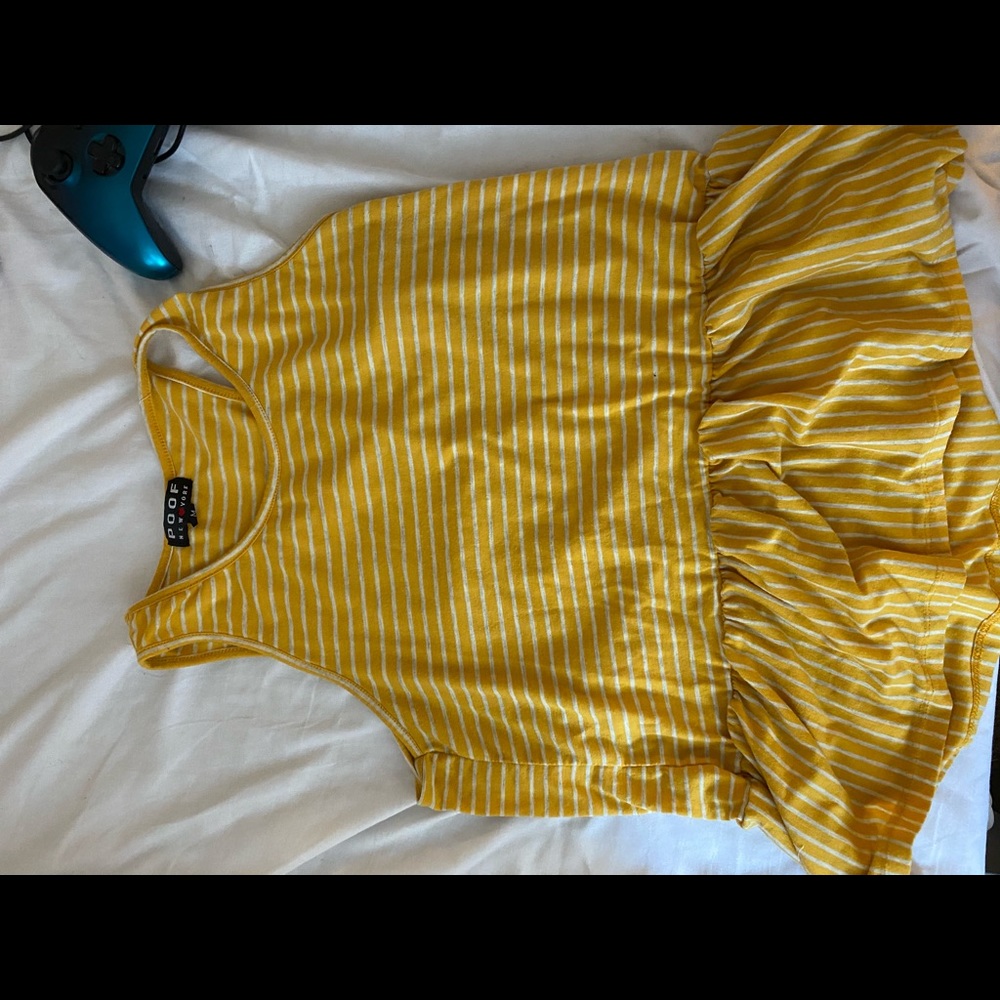 Yellow striped tank top.